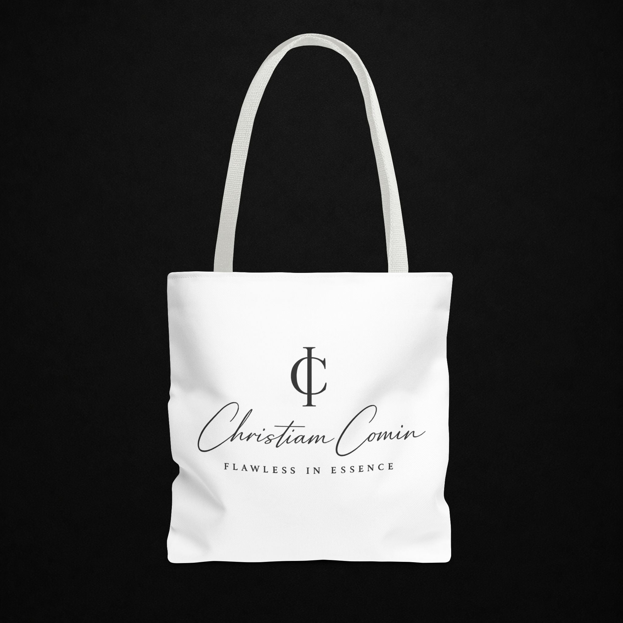 Christiam Comin Logo Tote Bag — Elegant Script Monogram Canvas Tote
