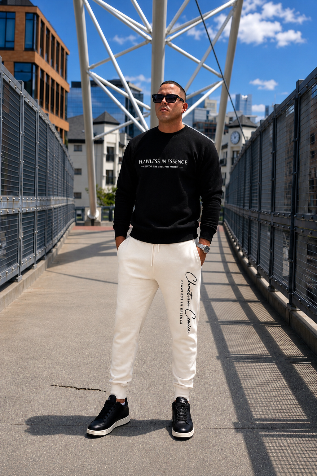 Black Crewneck + Ivory Jogger Set