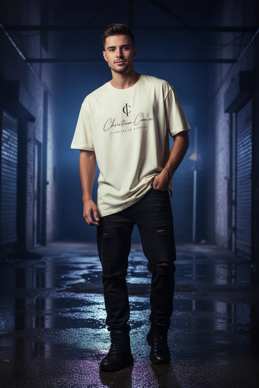 Cream Tee Male Model