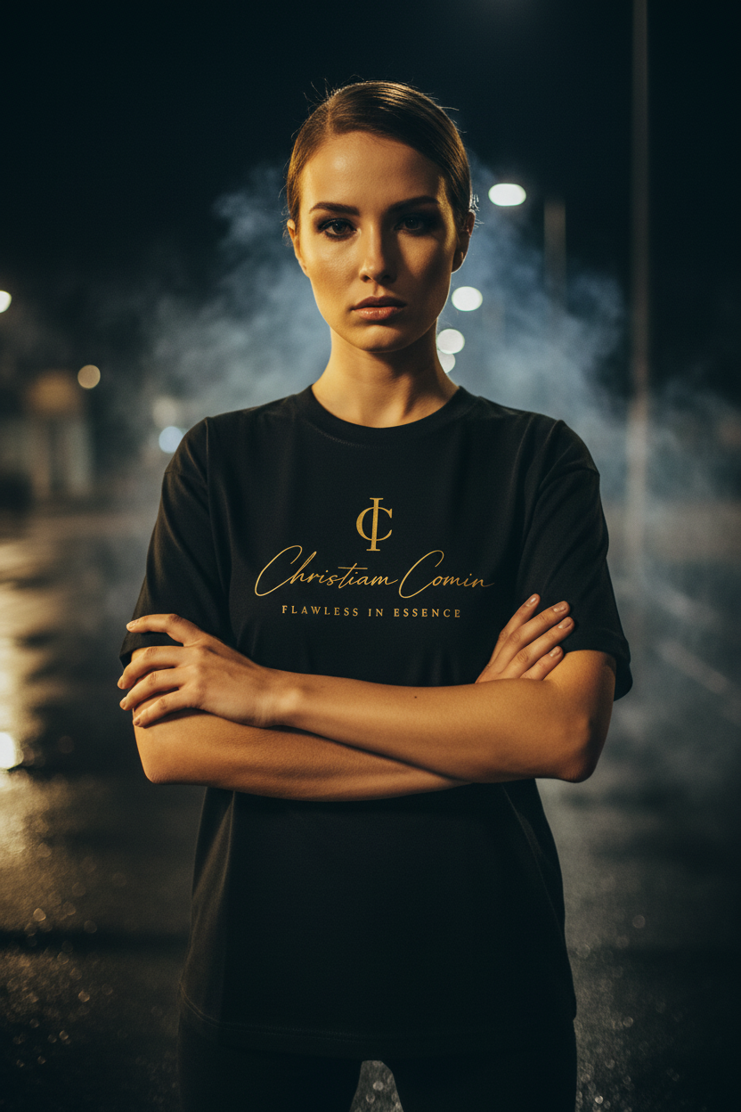 Female Model Black Boxy Tee Hook