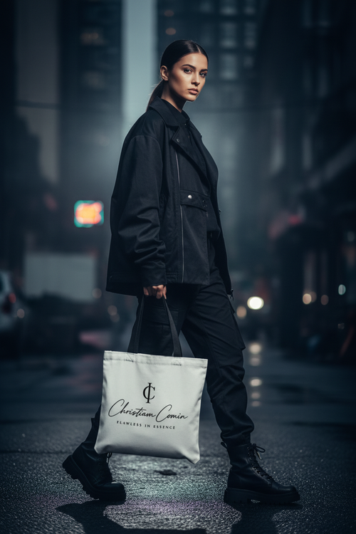 Female Model - Black Logo Tote