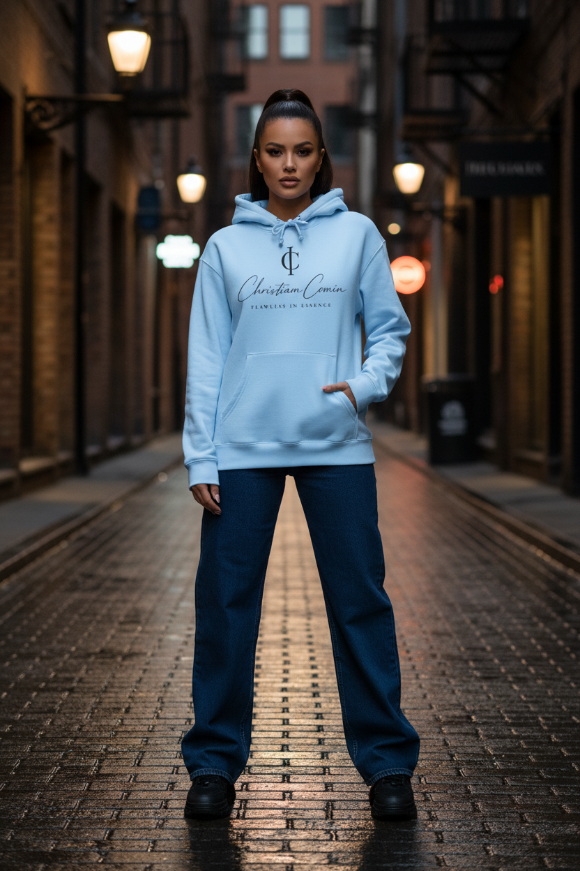 Female Model Blue Hoodie Urban