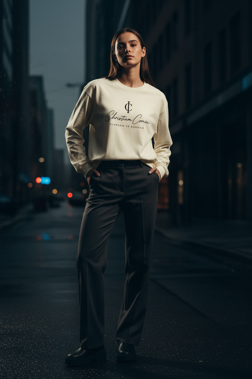 Female Model Cream Long Sleeve