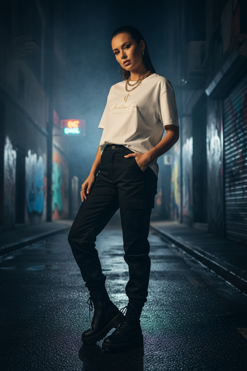Female Model White Boxy Tee Streetwear