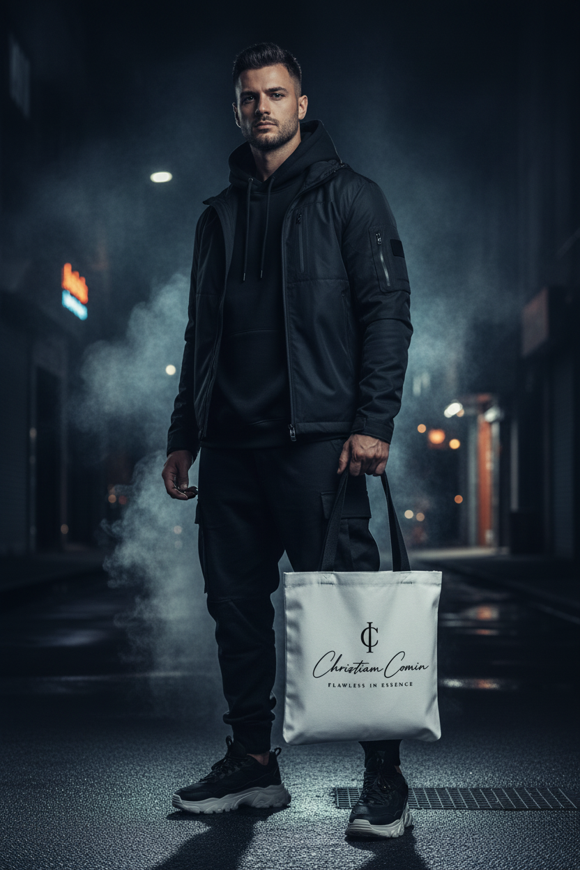 Male Model - Strictly Black Logo Tote
