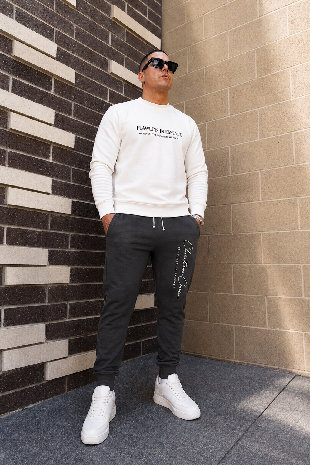 White Crewneck + Pepper Mint Jogger Set